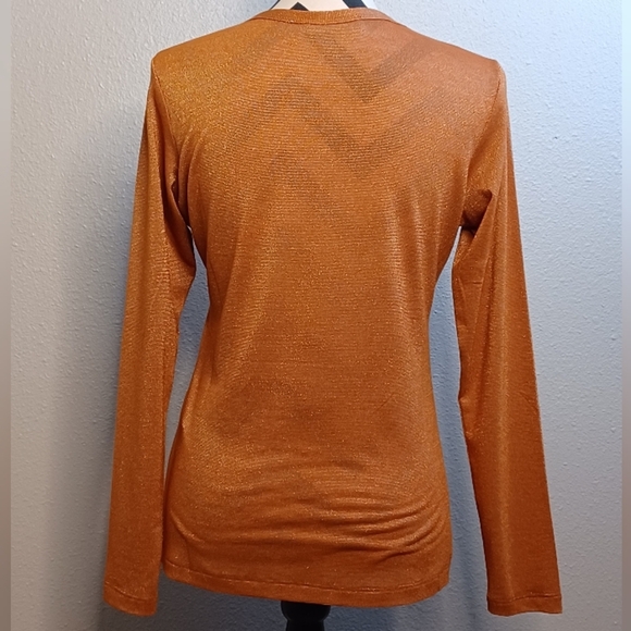 Two Birds in Paris Burnt Orange Metallic Silver Long-Sleeve Top - Picture 6 of 12